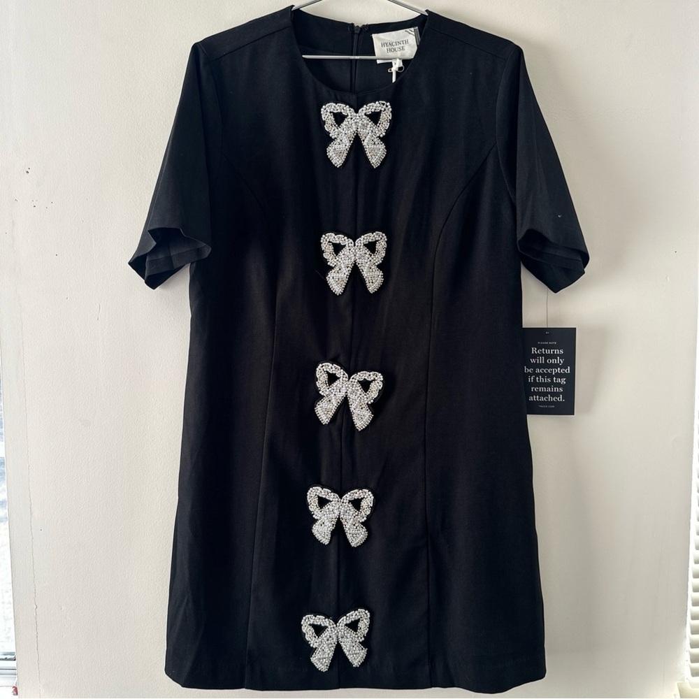 NWT Hyacinth House Beaded‎ Bows Bernadette Mini Dress Black Women's XXL